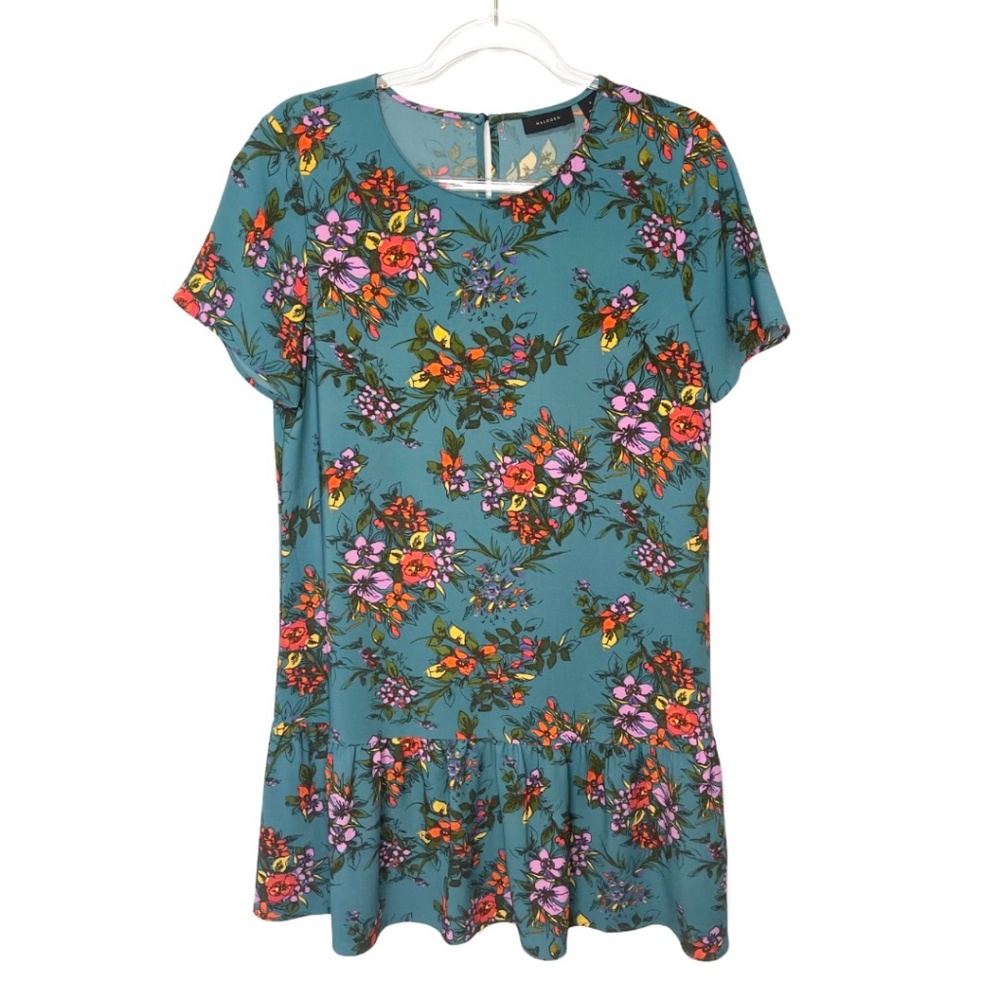 Halogen Floral Dress Womens Small Short Sleeve Ruffle Hem Drop Waist Mini